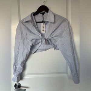 Dynamite Light Blue cropped Striped Button-Down Shirt